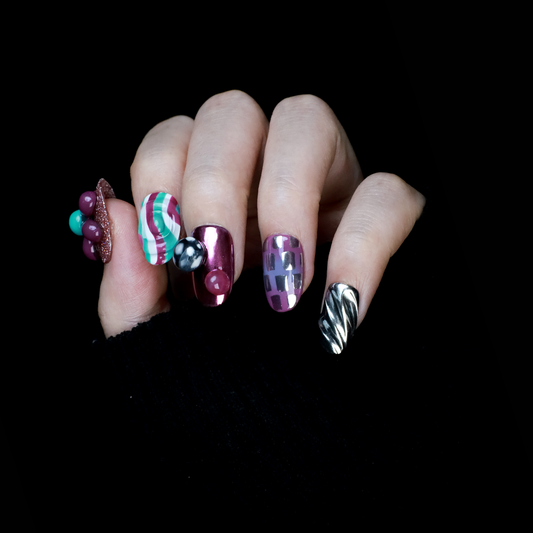 Cosmic Candyland Press On Nails | Pop Ups and Bold | Retro-Futuristic 3D Nail | Short Oval | Handcrafted Nails,Reusable,Fake Nails,Gel Nails