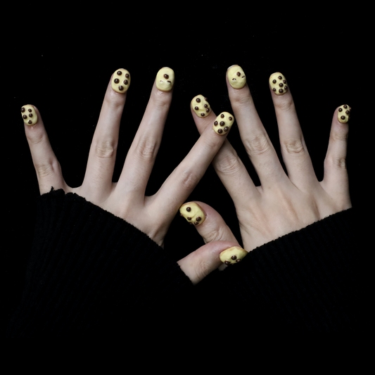 Spooky Dot Cute and Creepy Halloween Press-on Nails | 3D Dots Nails | Yellow Nail | Short Oval｜Handmade Nails, Reusable nails, Fake Nails