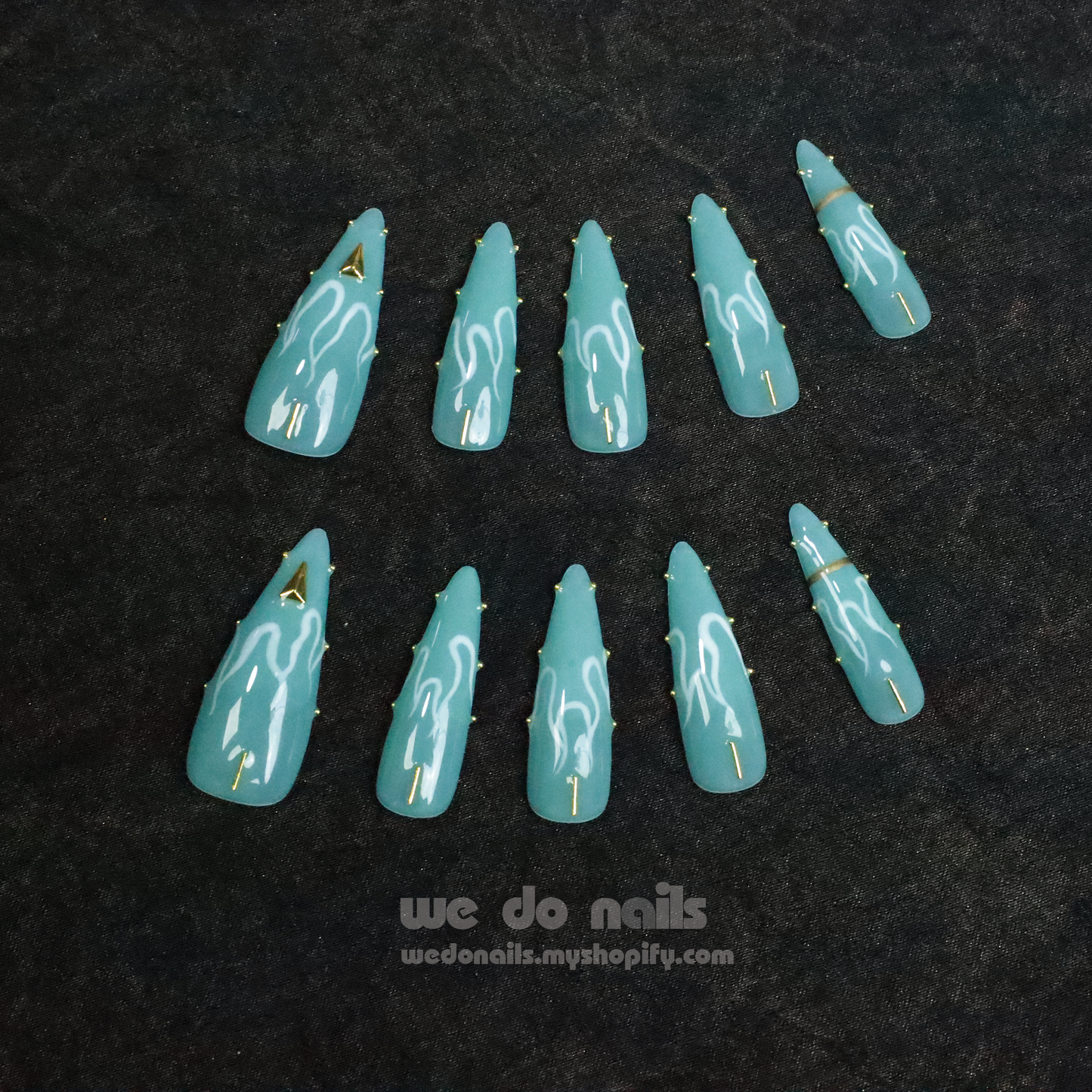 Divine Blue | Modern and Stylish | Medium Stiletto | Custom Press On Nails