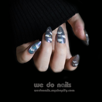 Starry Night |  Bright and 3D | Short Almond | Custom Press On Nails