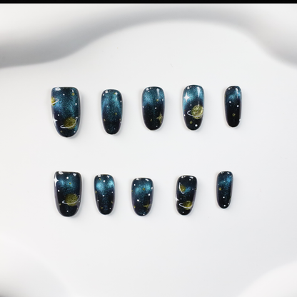 Galaxy Cat Eye Press On Nails