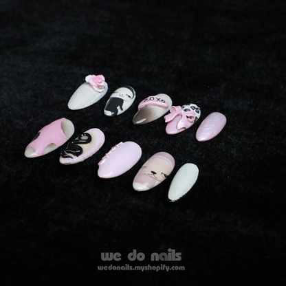 XOXO Feminine Custom Press On Nails | 3D Nails | Fun, Sassy Chic |Short Almond Nail | Handmade Nails, Reusable nails, Fake Nails, Gel Nails