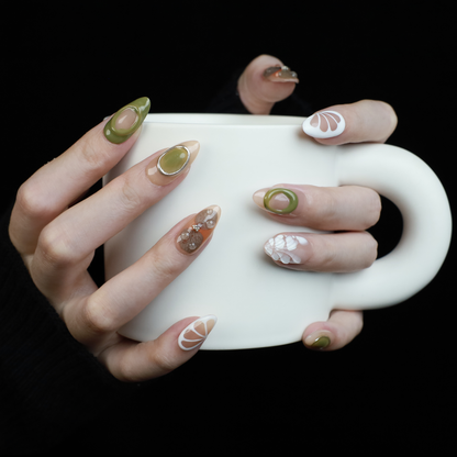 Leaf and Organic design Press On Nails | Delight 3D nails | Leaf,Lemon,Flower| Short Almond | Handmade Nails, Fake Nails,Gel Nails