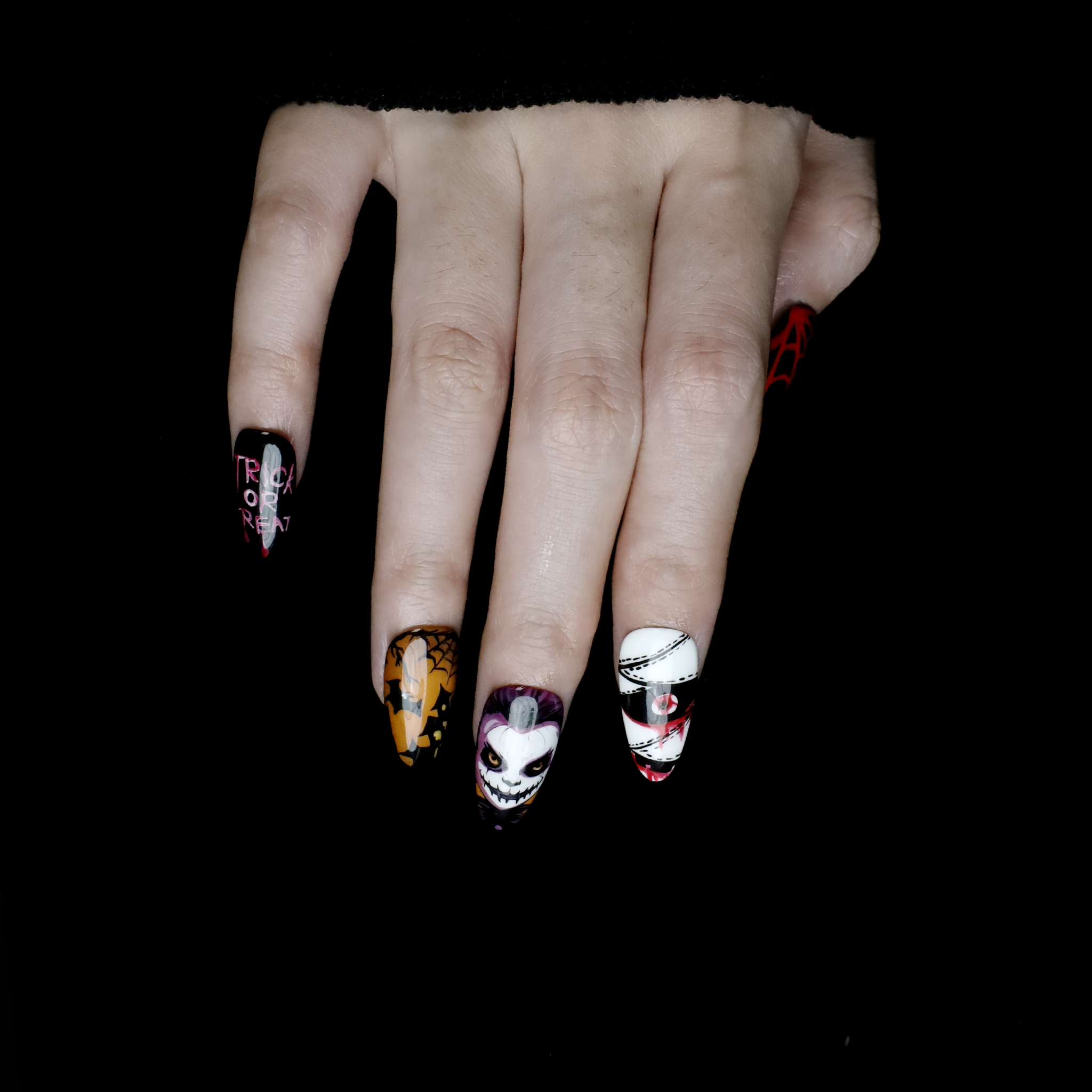 Spooky Nightmares: Halloween Press-On Nail | Horror-Inspired Artistry |  Medium Almond Nail | Handmade Nails,Reusable,Fake Nails,Gel Nails