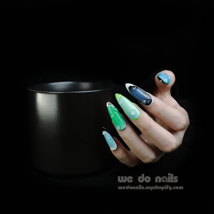 A Visit to the Pond | Colorful French style, Bright, Summer vibes and 3D | Short Stiletto | Custom Press On Nails