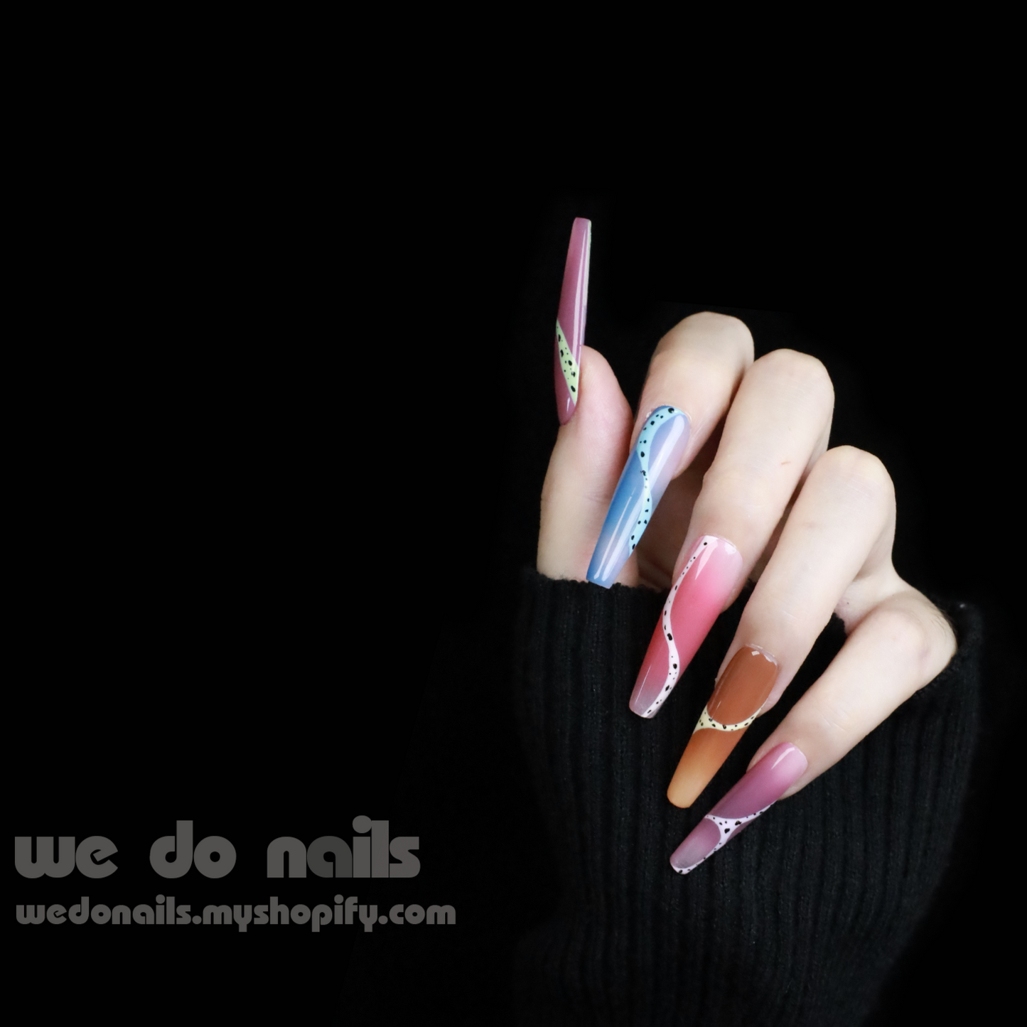 Milky Rainbow |  Colourful and Stylish Summer   | Long Trapezoid | Custom Press On Nails