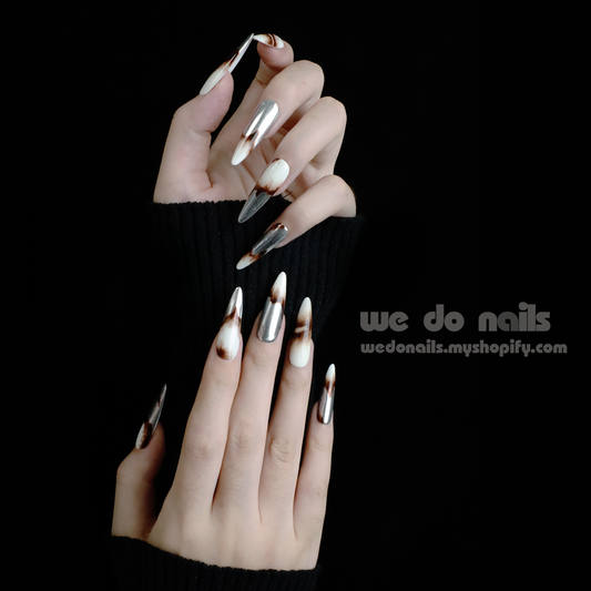 Burnt Marbles | Stylish and Cool | Medium Stiletto | Custom Press On Nails