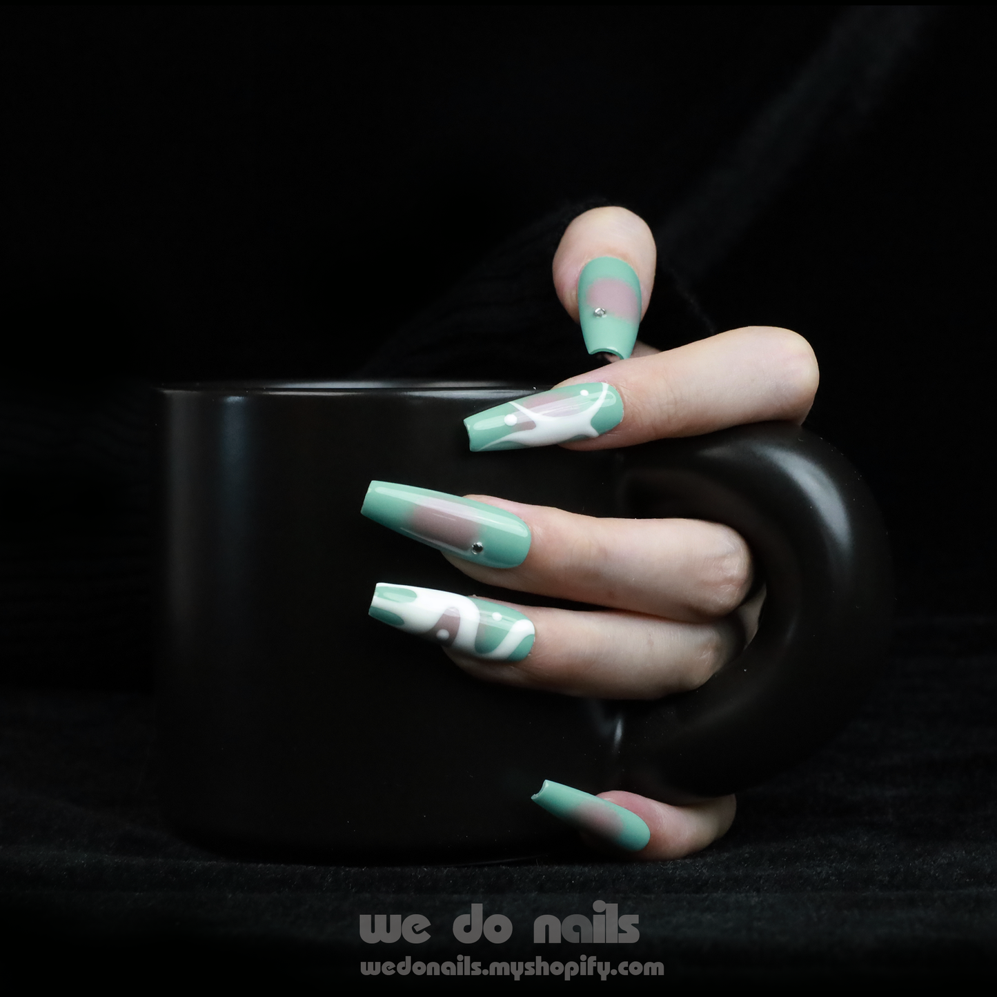 Spilled Milk | Stylish and Creative | Medium Trapezoid | Custom Press On Nails