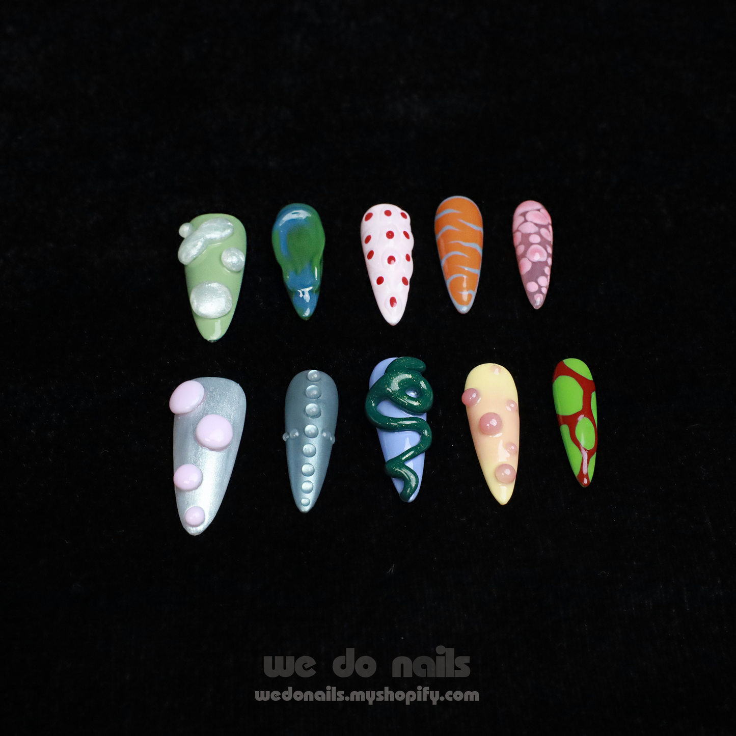 Tropical Vibe Custom Press On Nails | 3D Dots,Snake nails|Delight and Vibrant |Medium Stiletto|Handmade Nails,Reusable, Fake Nails,Gel Nails