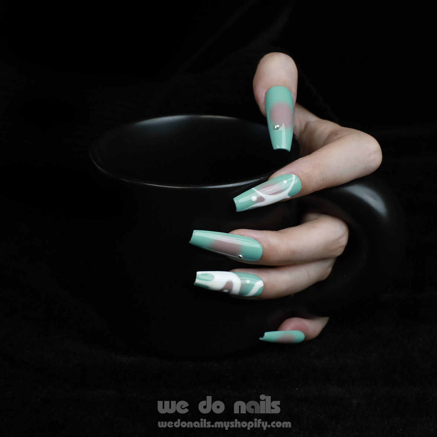 Spilled Milk | Stylish and Creative | Medium Trapezoid | Custom Press On Nails