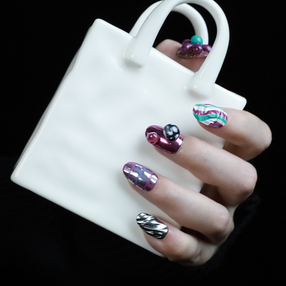 Cosmic Candyland Press On Nails | Pop Ups and Bold | Retro-Futuristic 3D Nail | Short Oval | Handcrafted Nails,Reusable,Fake Nails,Gel Nails