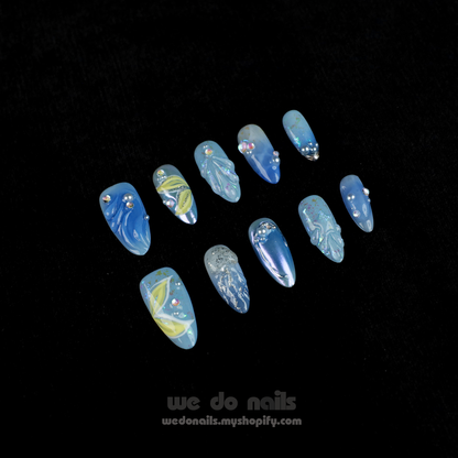 Under The Sea Custom Press On Nails | Mermaid Tails, Seashell, Pearls 3D nails | Medium Almond | High-Quality, Handmade Nails, Fake Nails