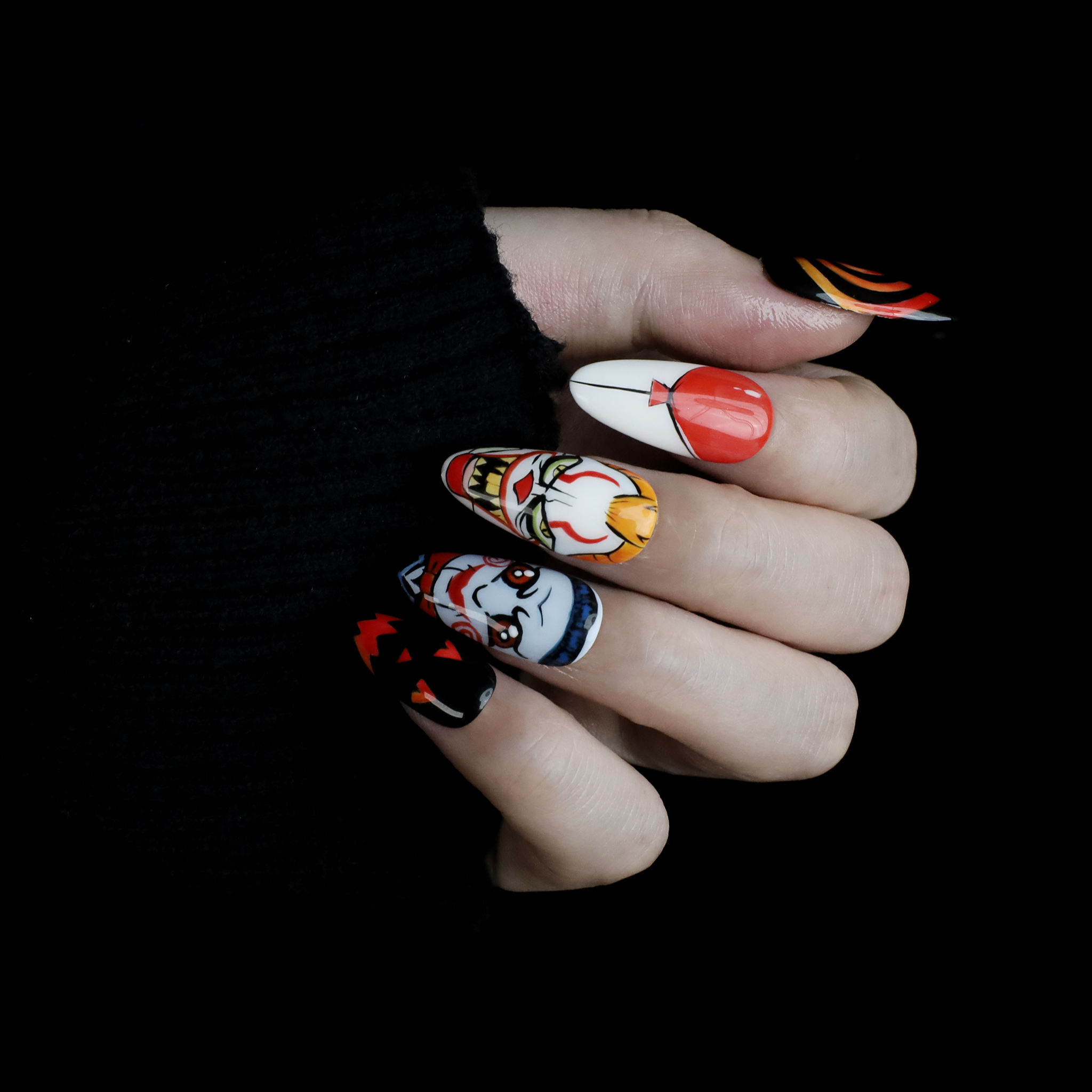 Spooky Nightmares: Halloween Press-On Nail | Horror-Inspired Artistry |  Medium Almond Nail | Handmade Nails,Reusable,Fake Nails,Gel Nails