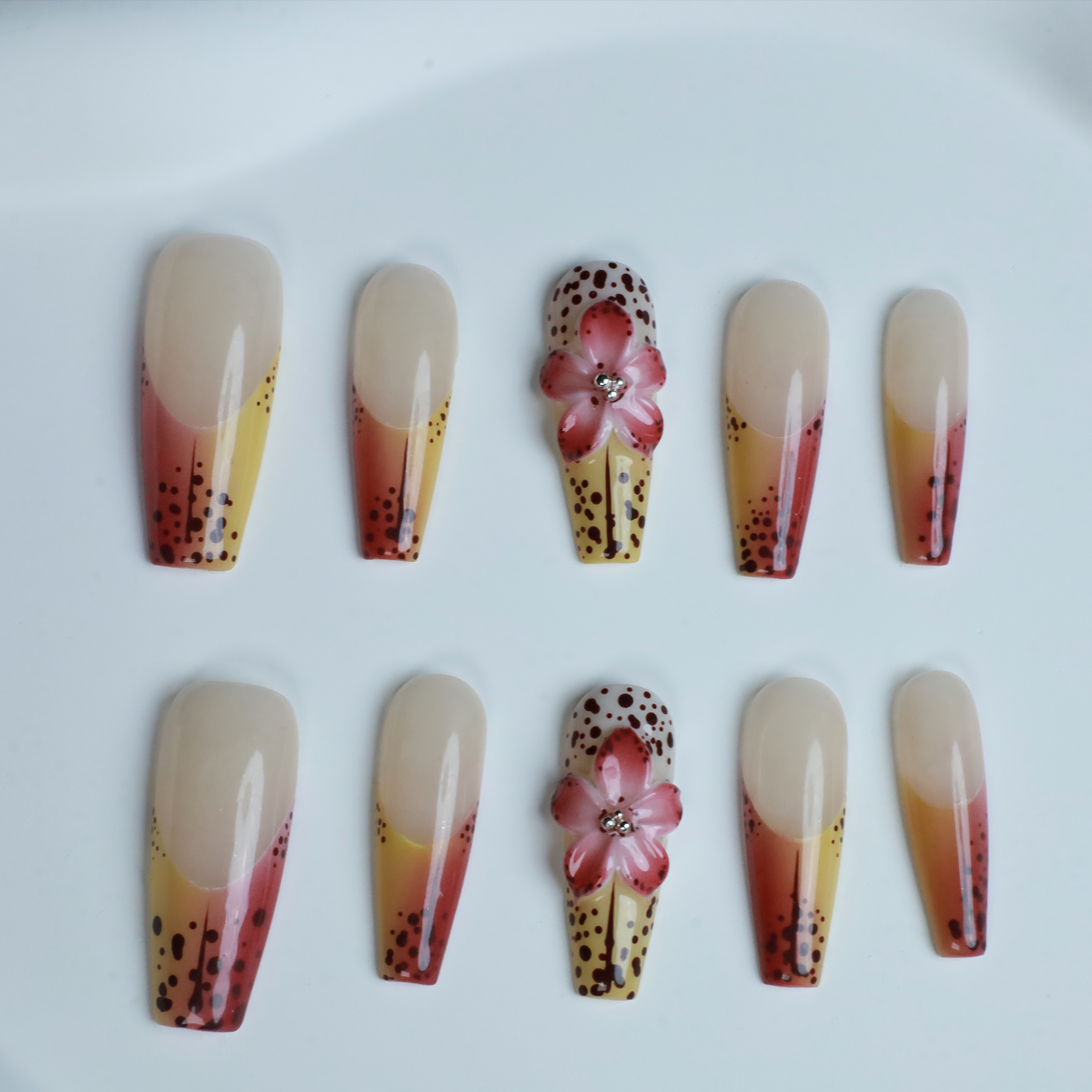 Sunset Bloom Custom Press On Nails | 3D Flower Fuchsia  Nails | Medium Trapezoid Nail | Handmade Nails, Reusable nails, Fake Nails,Gel Nails