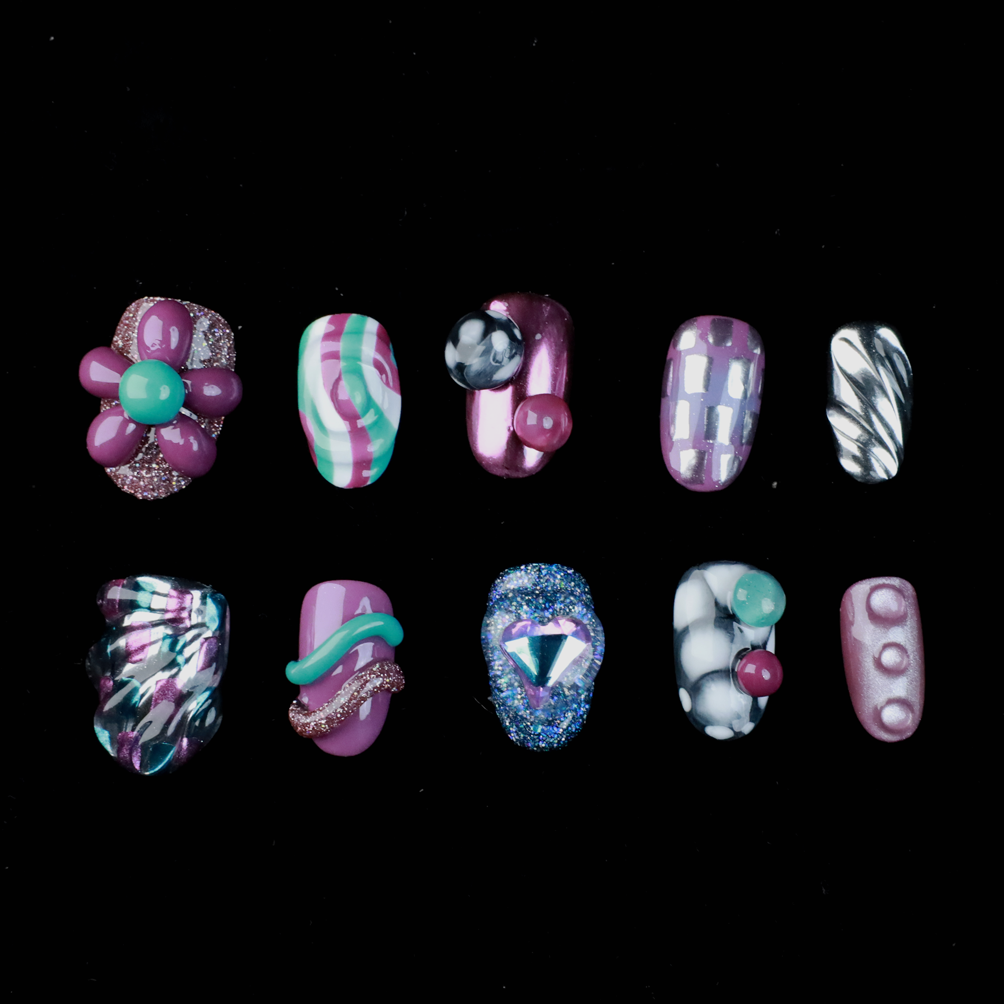 Cosmic Candyland Press On Nails | Pop Ups and Bold | Retro-Futuristic 3D Nail | Short Oval | Handcrafted Nails,Reusable,Fake Nails,Gel Nails