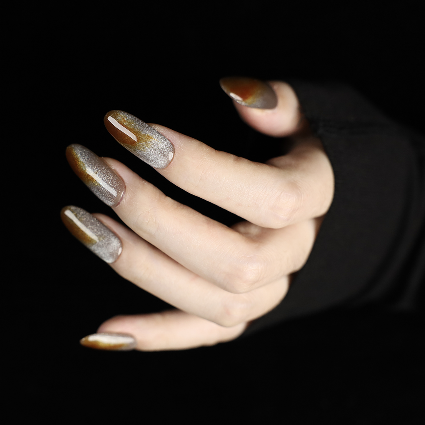 Elegant Brown Marble Press On Nails with white Swirls, Luxury Handmade Medium Oval Fake Nails, Reusable nails, Gel Nails