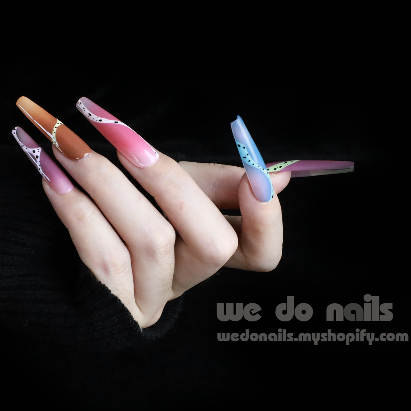 Milky Rainbow |  Colourful and Stylish Summer   | Long Trapezoid | Custom Press On Nails