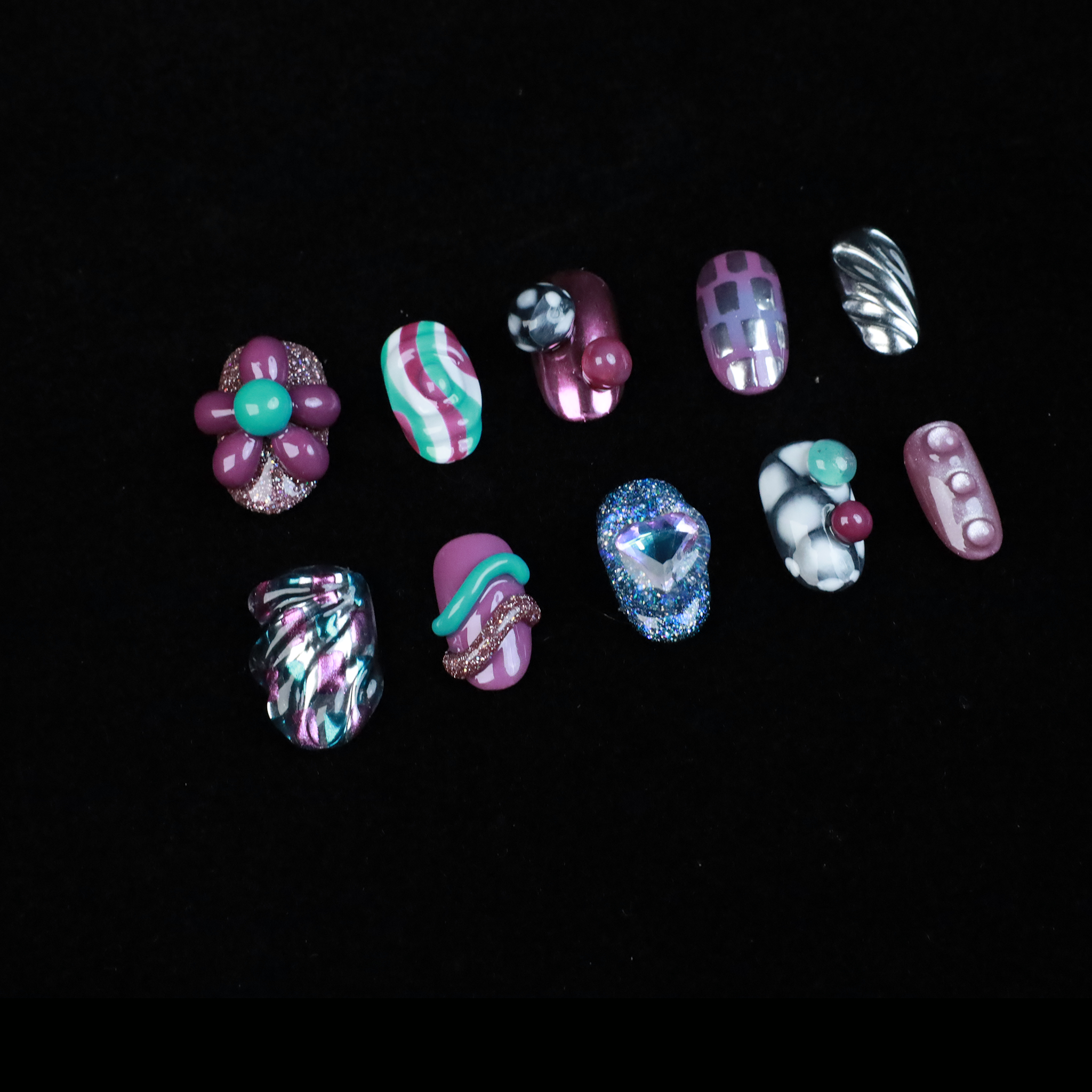 Cosmic Candyland Press On Nails | Pop Ups and Bold | Retro-Futuristic 3D Nail | Short Oval | Handcrafted Nails,Reusable,Fake Nails,Gel Nails