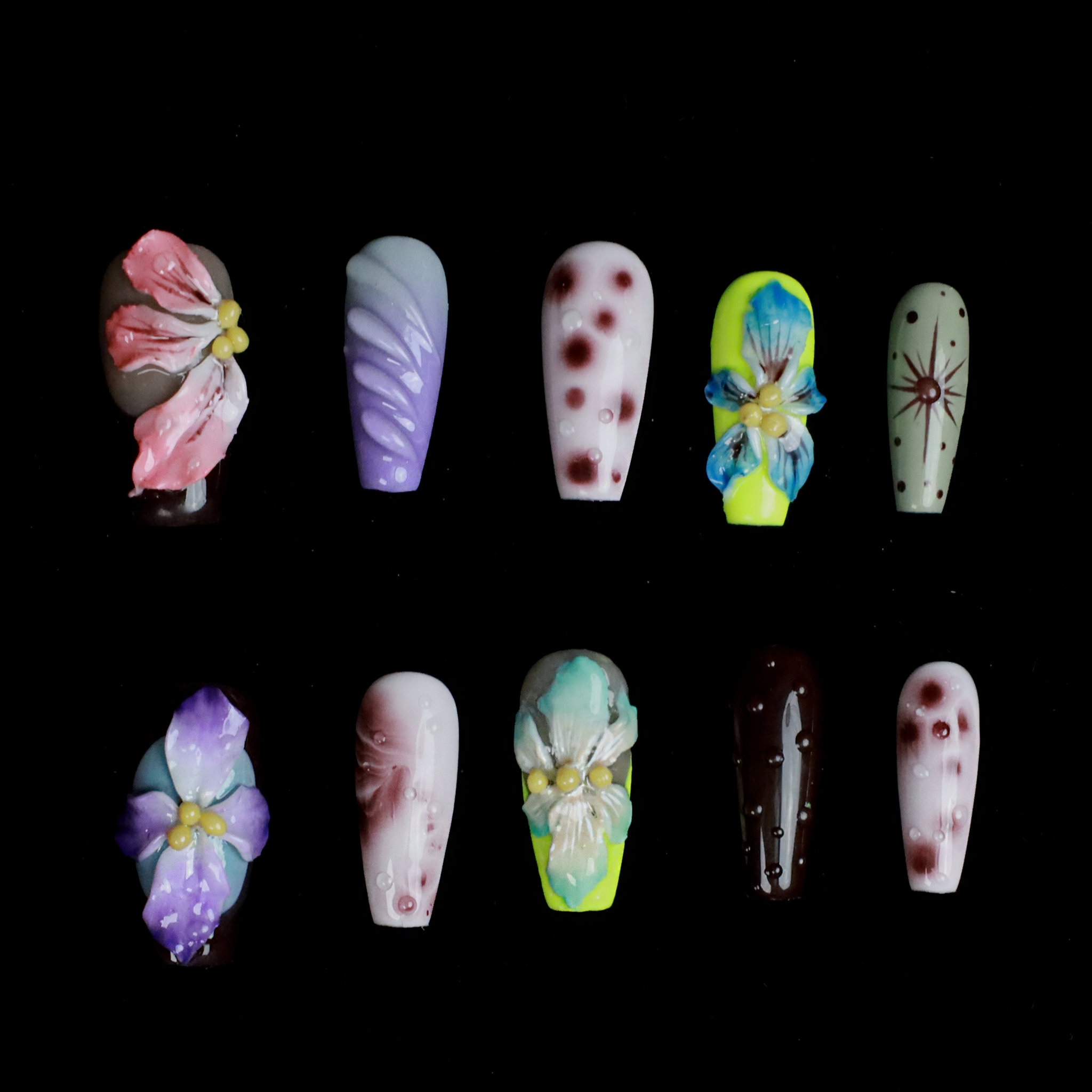 Ethereal Blossom Custom Press On Nails | 3D Floral Elegance Handcrafted Nails | Short Trapezoid Fake Nails | Party, Birthday, Everyday Look