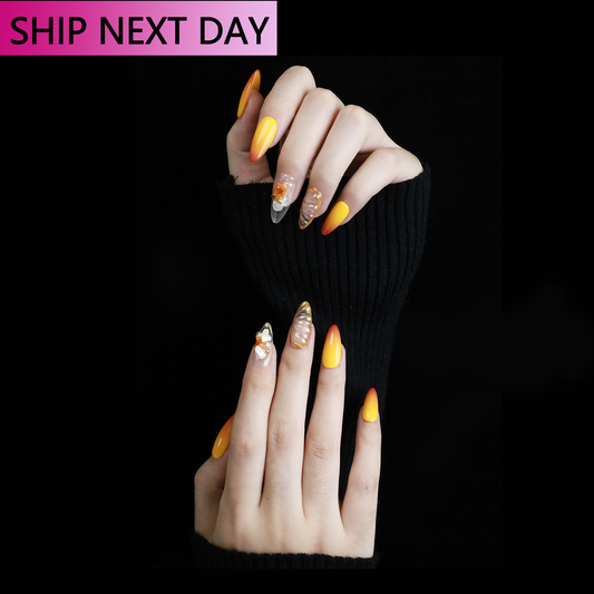 Sunset Glow | Breathtaking and 3D | Medium Almond｜Custom Press On Nails