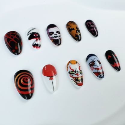 Spooky Nightmares: Halloween Press-On Nail | Horror-Inspired Artistry |  Medium Almond Nail | Handmade Nails,Reusable,Fake Nails,Gel Nails