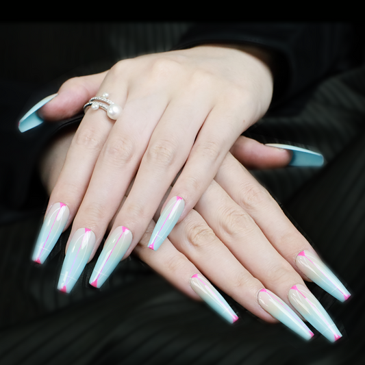 Sky Dream Custom Press On Nails| Sweet and Romantic | Blue nails |Medium Trapezoid Nail｜Handmade Nails, Reusable nails, Fake Nails,Gel Nails