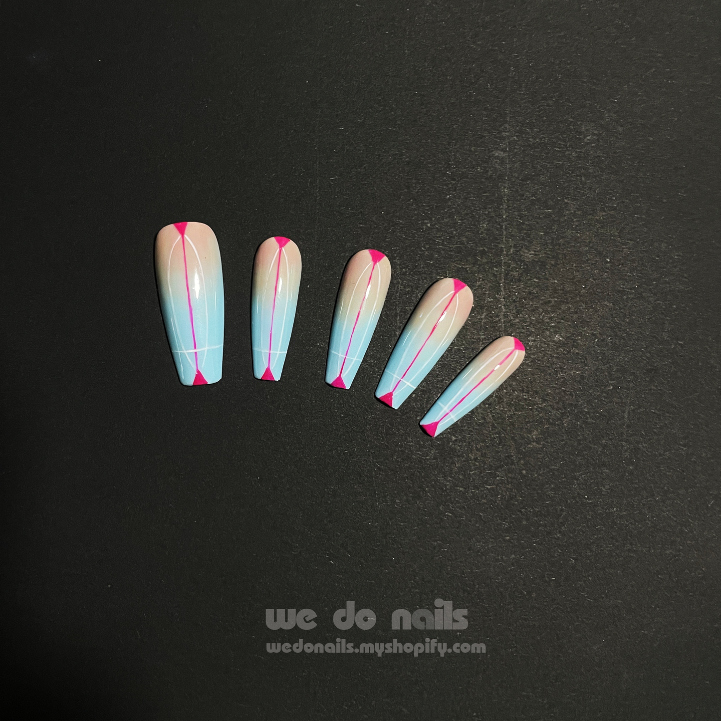 Sky Dream Custom Press On Nails| Sweet and Romantic | Blue nails |Medium Trapezoid Nail｜Handmade Nails, Reusable nails, Fake Nails,Gel Nails