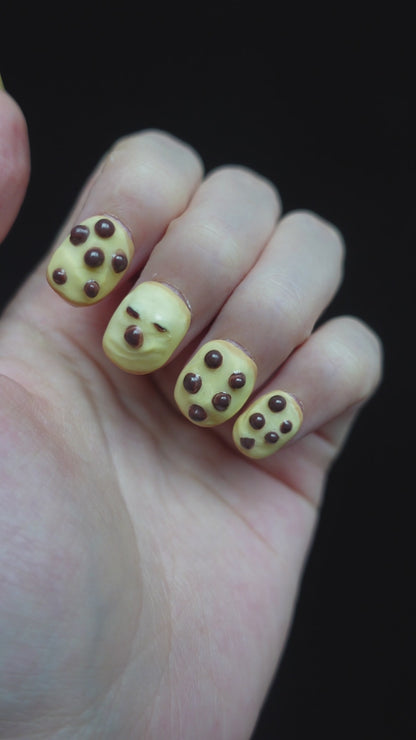 Spooky Dot Cute and Creepy Halloween Press-on Nails | 3D Dots Nails | Yellow Nail | Short Oval｜Handmade Nails, Reusable nails, Fake Nails