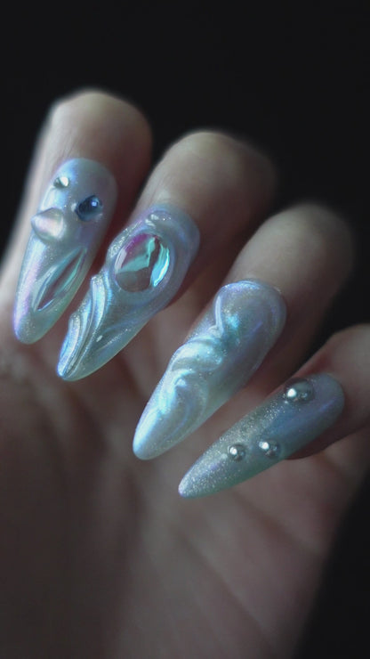 Iridescent Bubble | Futuristic and 3D | Short Stiletto | Customizable Press On Nails